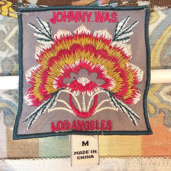 JOHNNY WAS Rainbow Floral Drape Tunic V-neck Bamboo Medium Blue Vacation Stretch - Picture 2 of 6